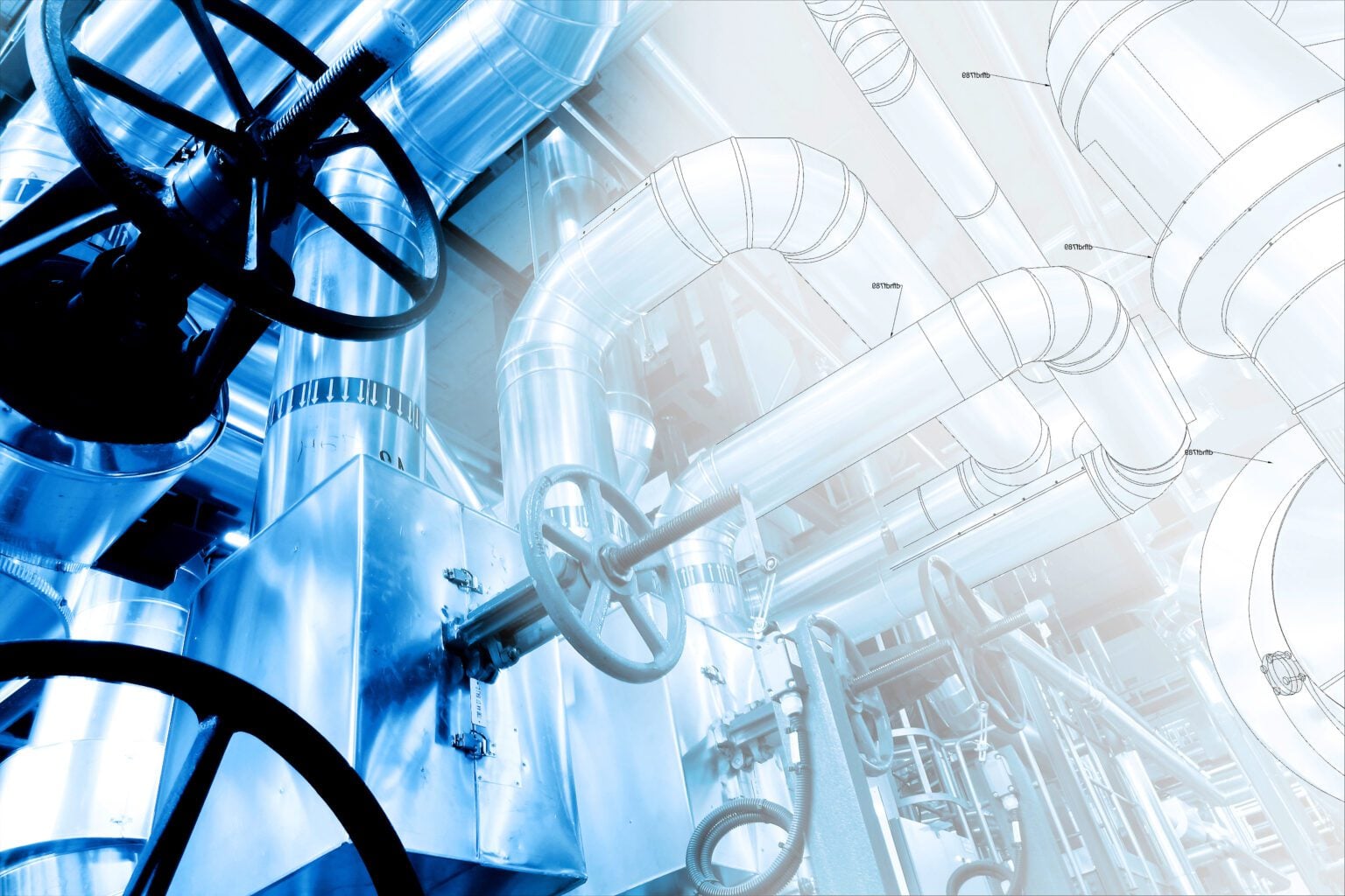 Industrial pipes and valves in blue