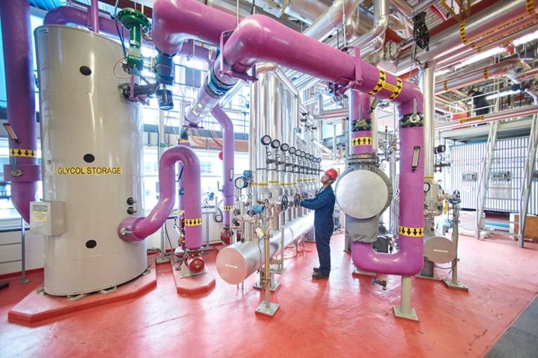 Industrial equipment with colorful pipes