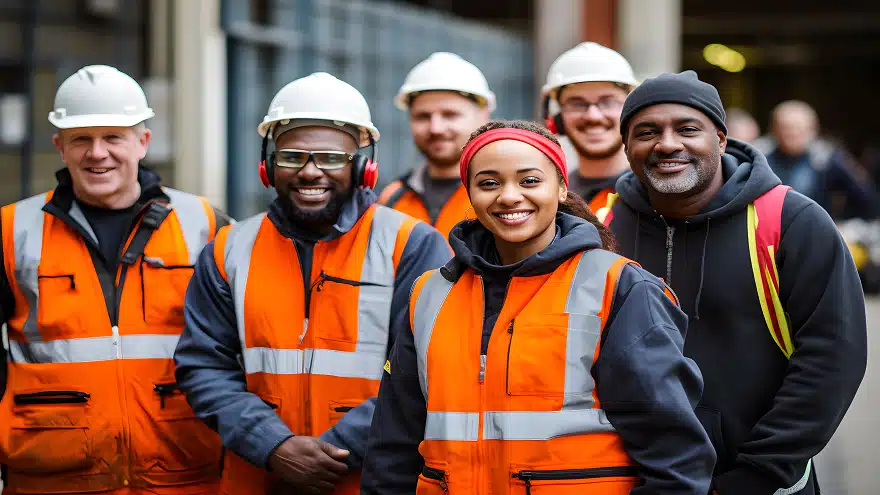 Diverse group of construction workers smiling